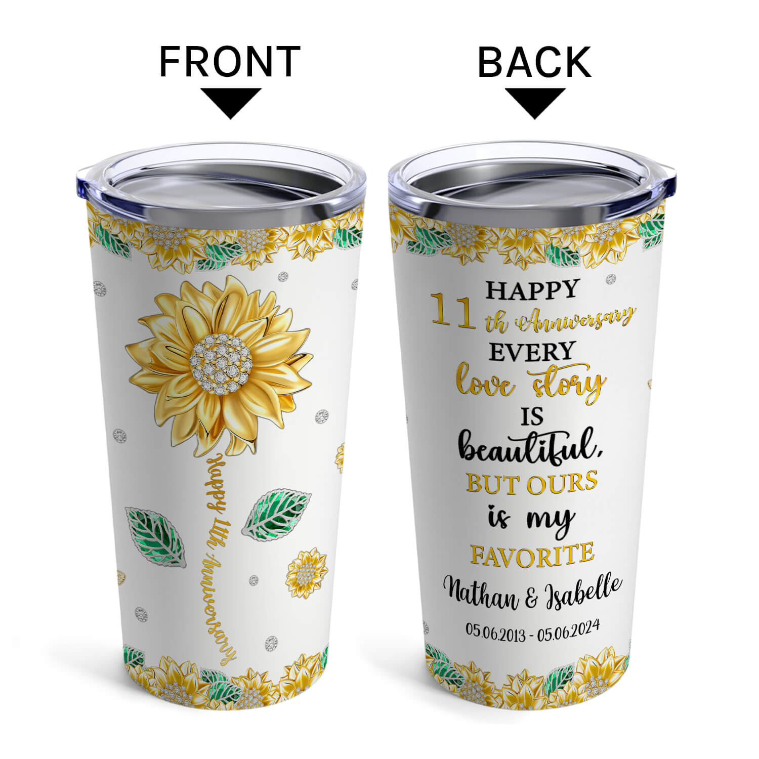 Every Love Story Is Beautiful But Our Is My Favorite - Personalized 11 Year Anniversary gift For Husband or Wife - Custom Tumbler - MyMindfulGifts