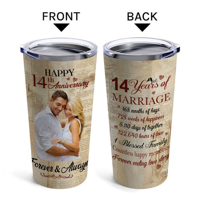 Happy 14th Anniversary - Personalized 14 Year Anniversary gift For Husband or Wife - Custom Tumbler - MyMindfulGifts