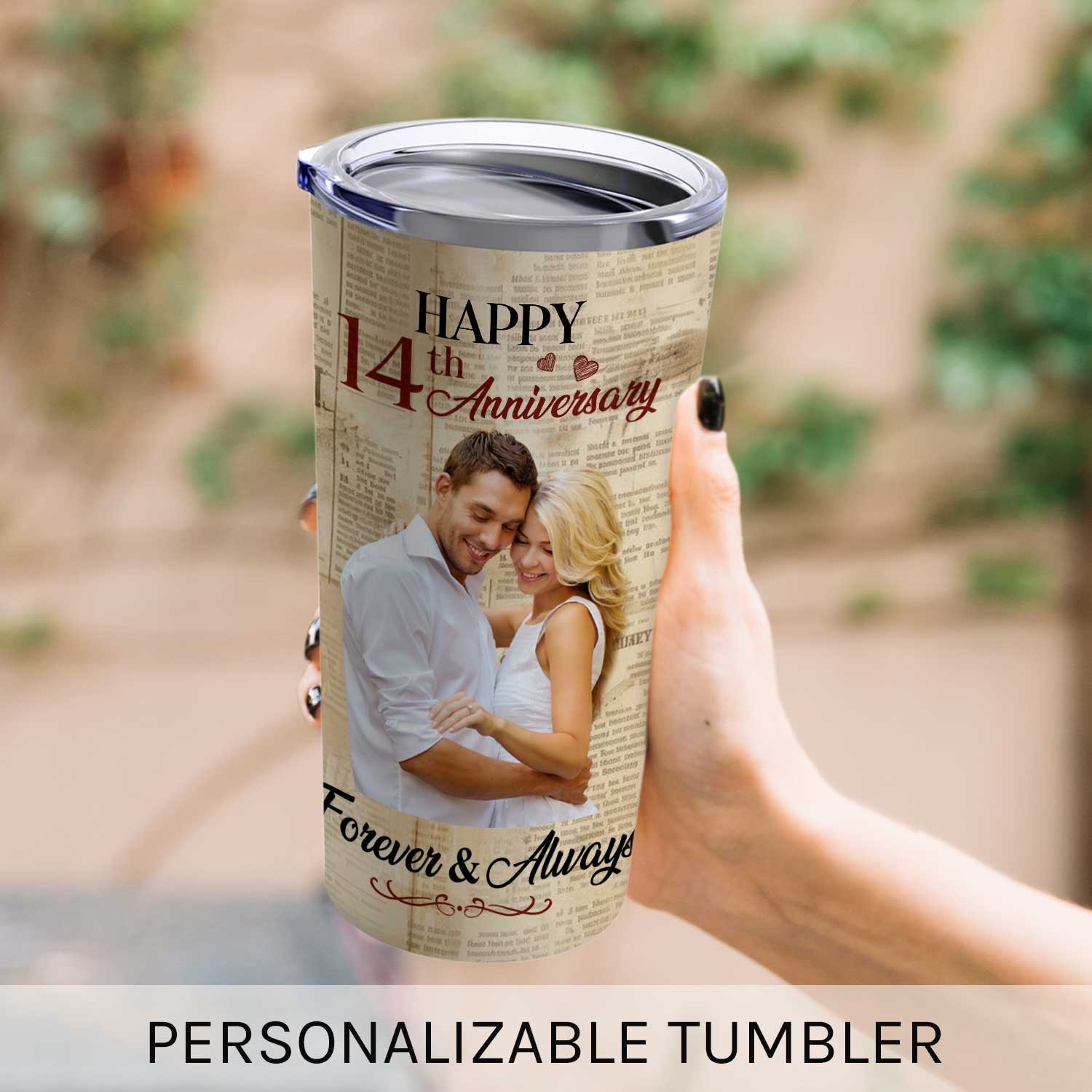 Happy 14th Anniversary - Personalized 14 Year Anniversary gift For Husband or Wife - Custom Tumbler - MyMindfulGifts