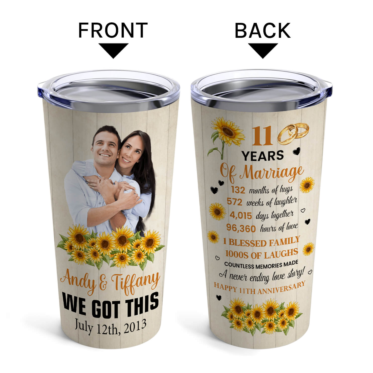 11 Years Of Marriage - Personalized 11 Year Anniversary gift For Husband or Wife - Custom Tumbler - MyMindfulGifts