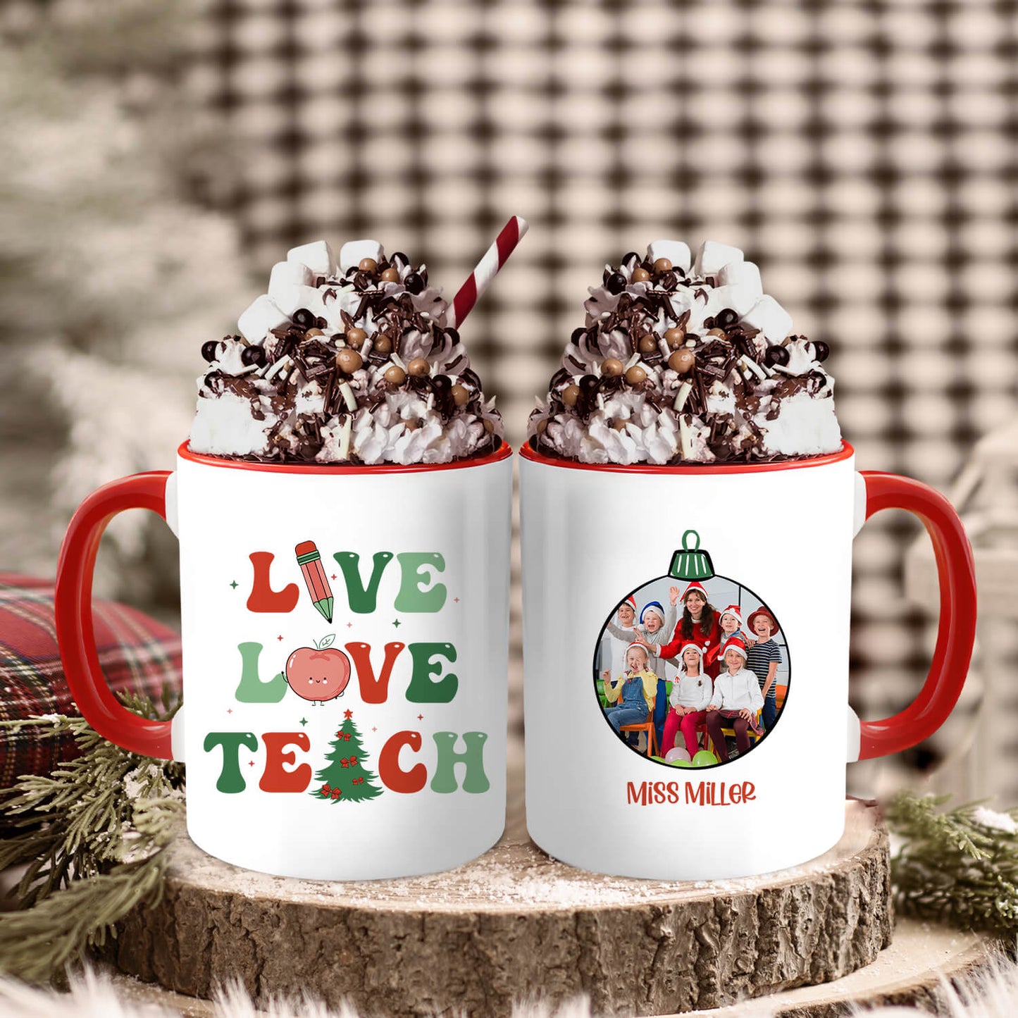 Live Love Teach - Personalized Christmas gift For Teacher - Custom Accent Mug - MyMindfulGifts