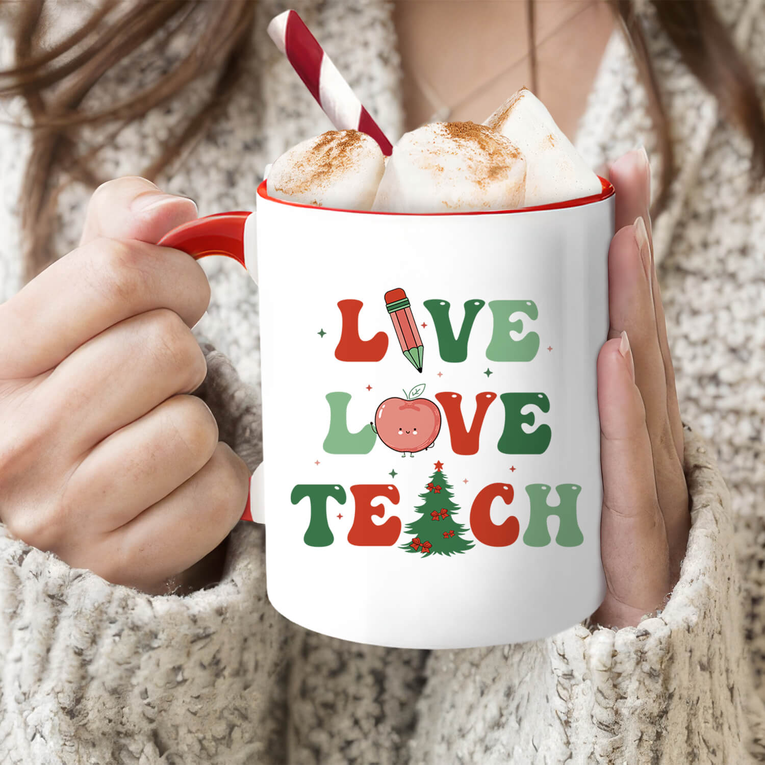 Live Love Teach - Personalized Christmas gift For Teacher - Custom Accent Mug - MyMindfulGifts