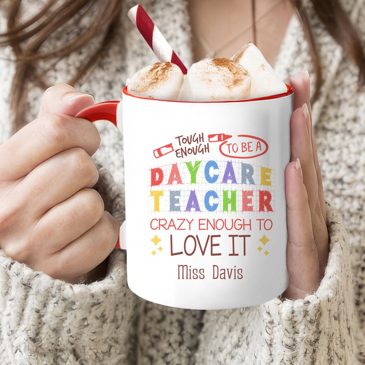 Crazy Enough To Love It - Personalized Teacher's Day, Birthday or Christmas gift For Daycare Teacher - Custom Accent Mug - MyMindfulGifts