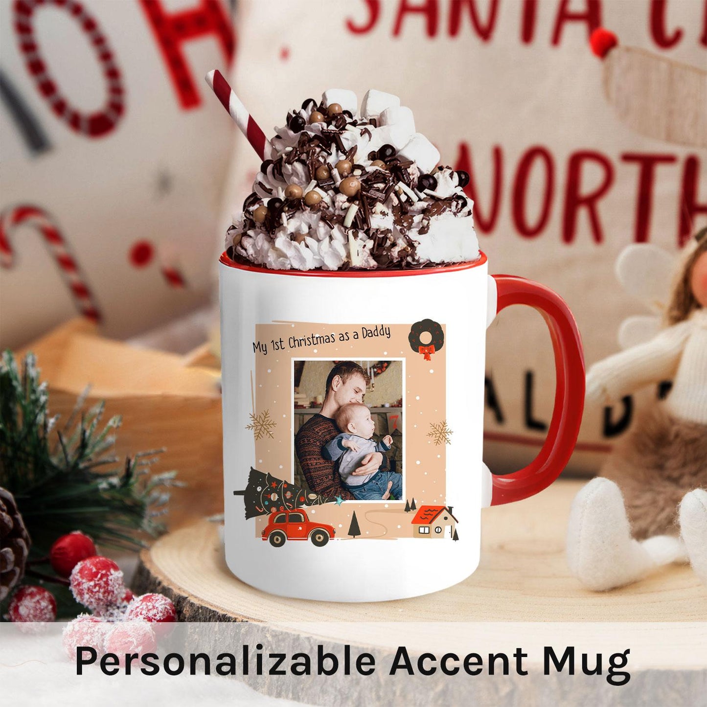 First Christmas as A Daddy - Personalized First Christmas gift For New Dad - Custom Accent Mug - MyMindfulGifts