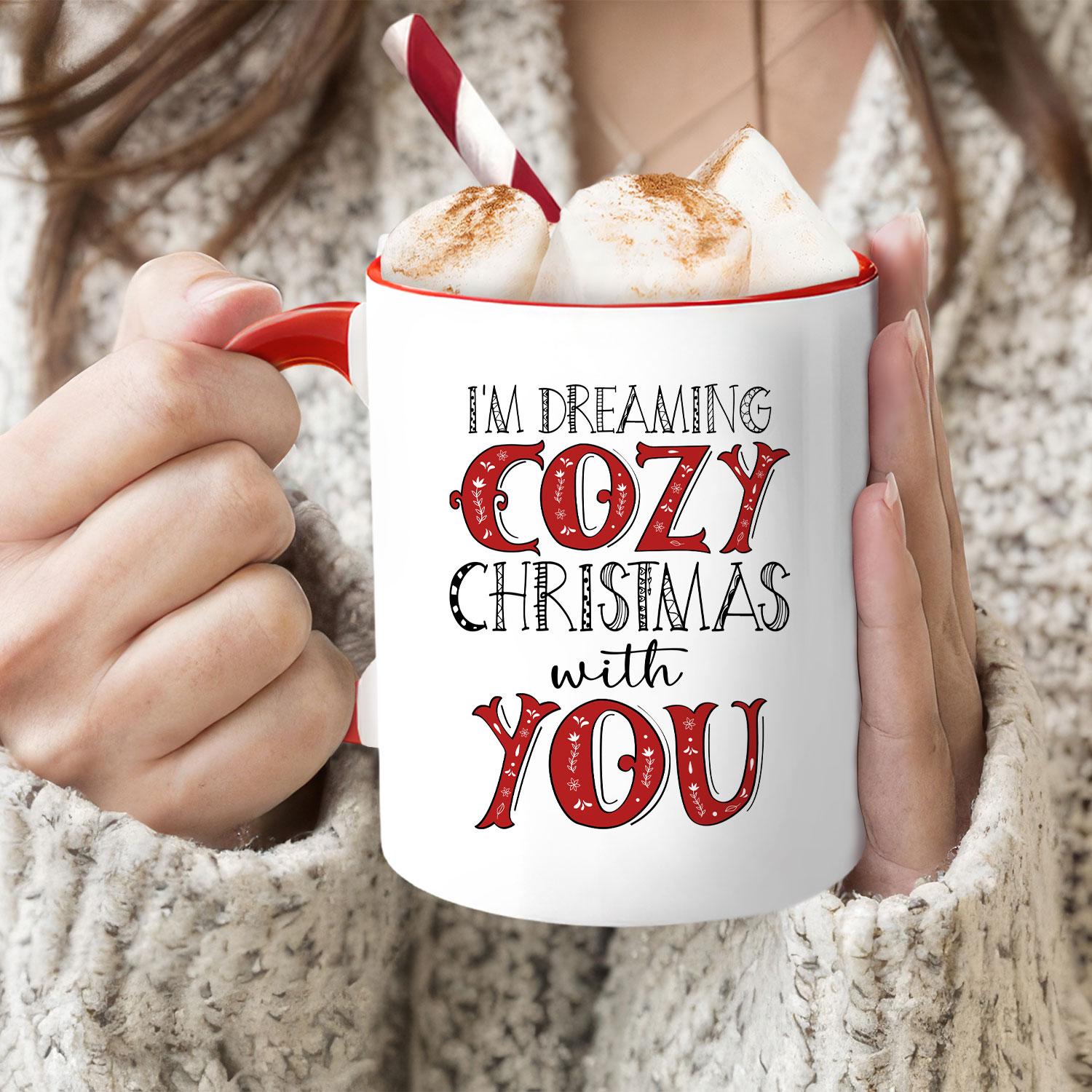 Dteaming Cozy Christmas With You - Personalized Christmas gift For Long Distance Boyfriend or Girlfriend - Custom Accent Mug - MyMindfulGifts