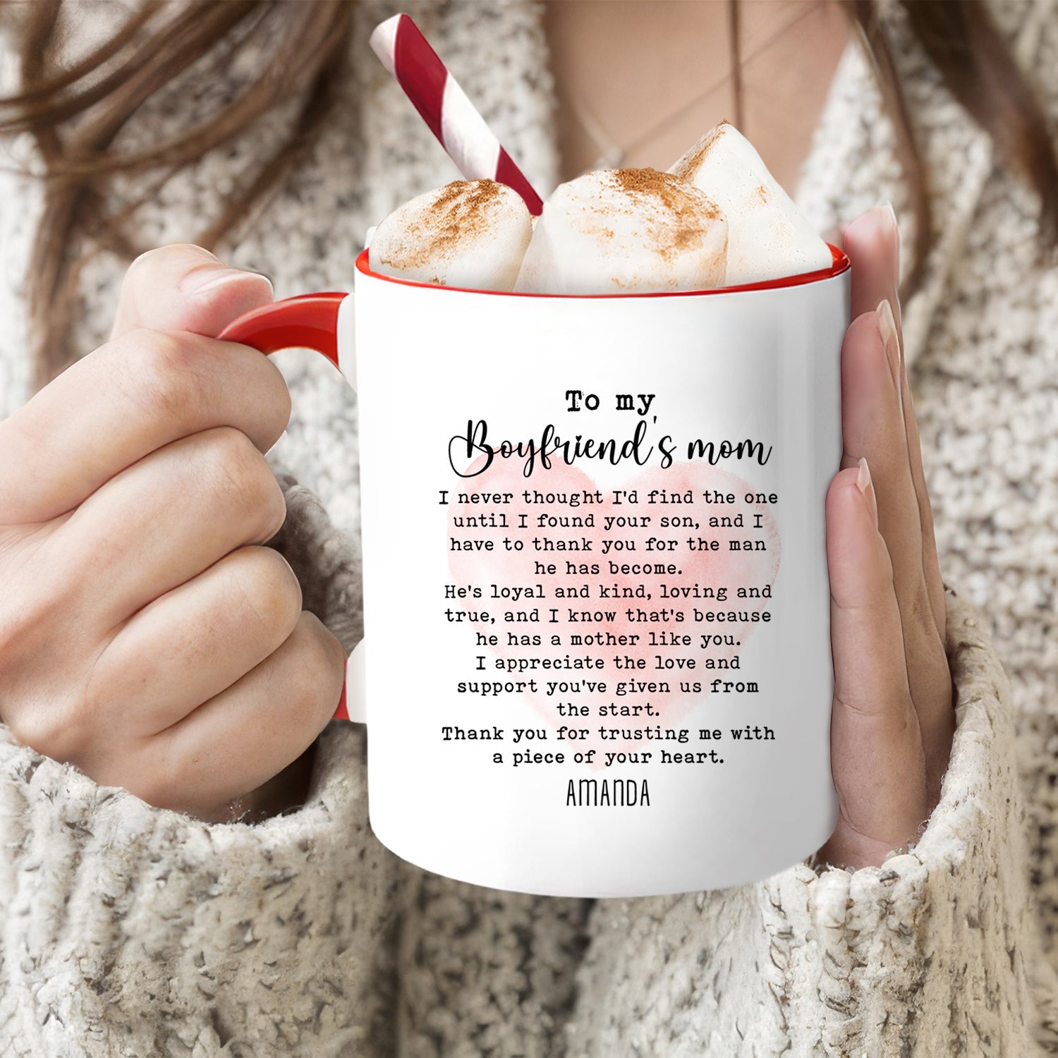 To My Boyfriend's Mother - Personalized Mother's Day, Birthday or Christmas gift For Boyfriend's Mom - Custom Accent Mug - MyMindfulGifts