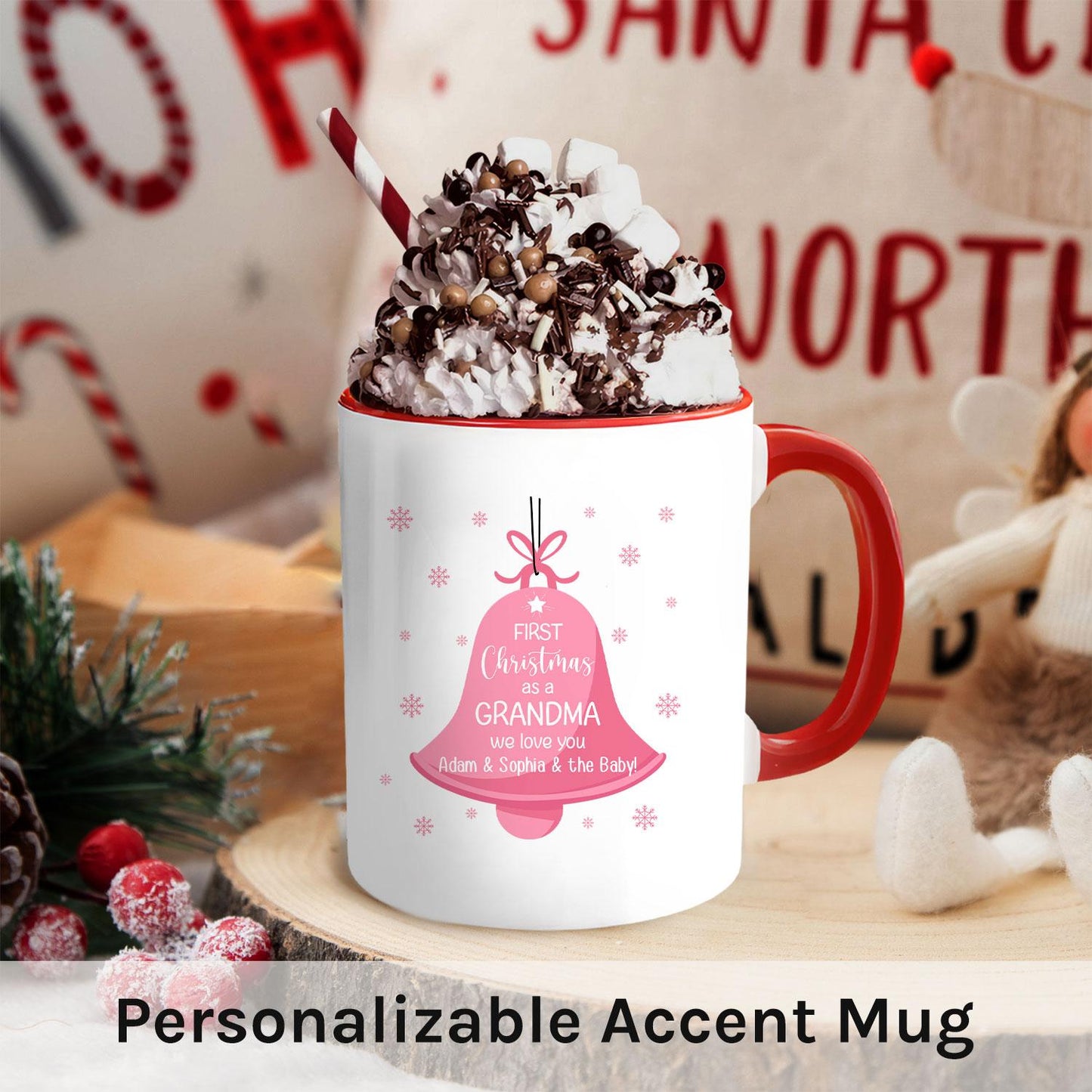 First Christmas as A Grandma - Personalized First Christmas gift For Grandma - Custom Accent Mug - MyMindfulGifts