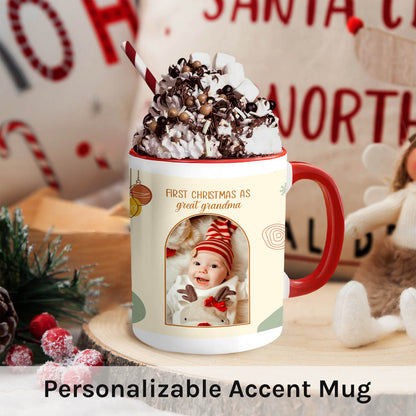 First Christmas as Great Grandma - Personalized First Christmas gift For Great Grandma - Custom Accent Mug - MyMindfulGifts
