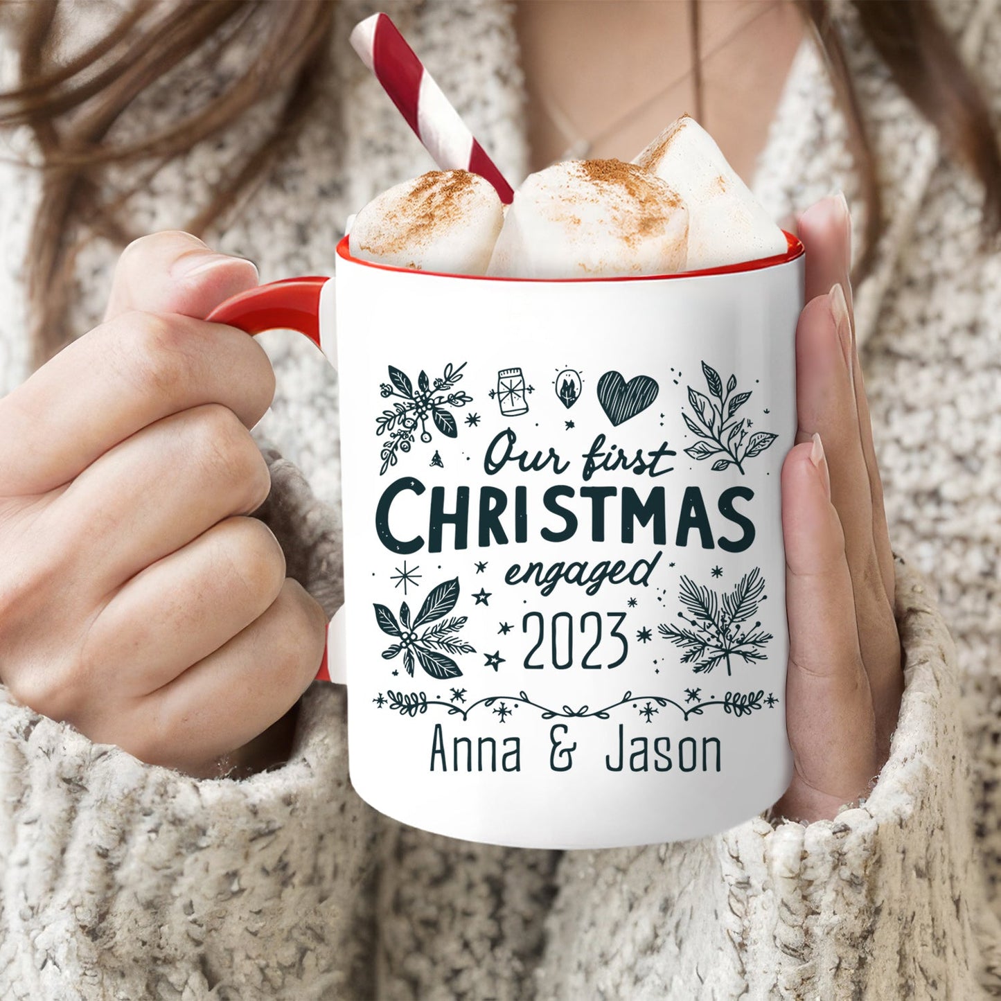 Our First Christmas Engaged - Personalized First Christmas gift For Fiance - Custom Accent Mug - MyMindfulGifts