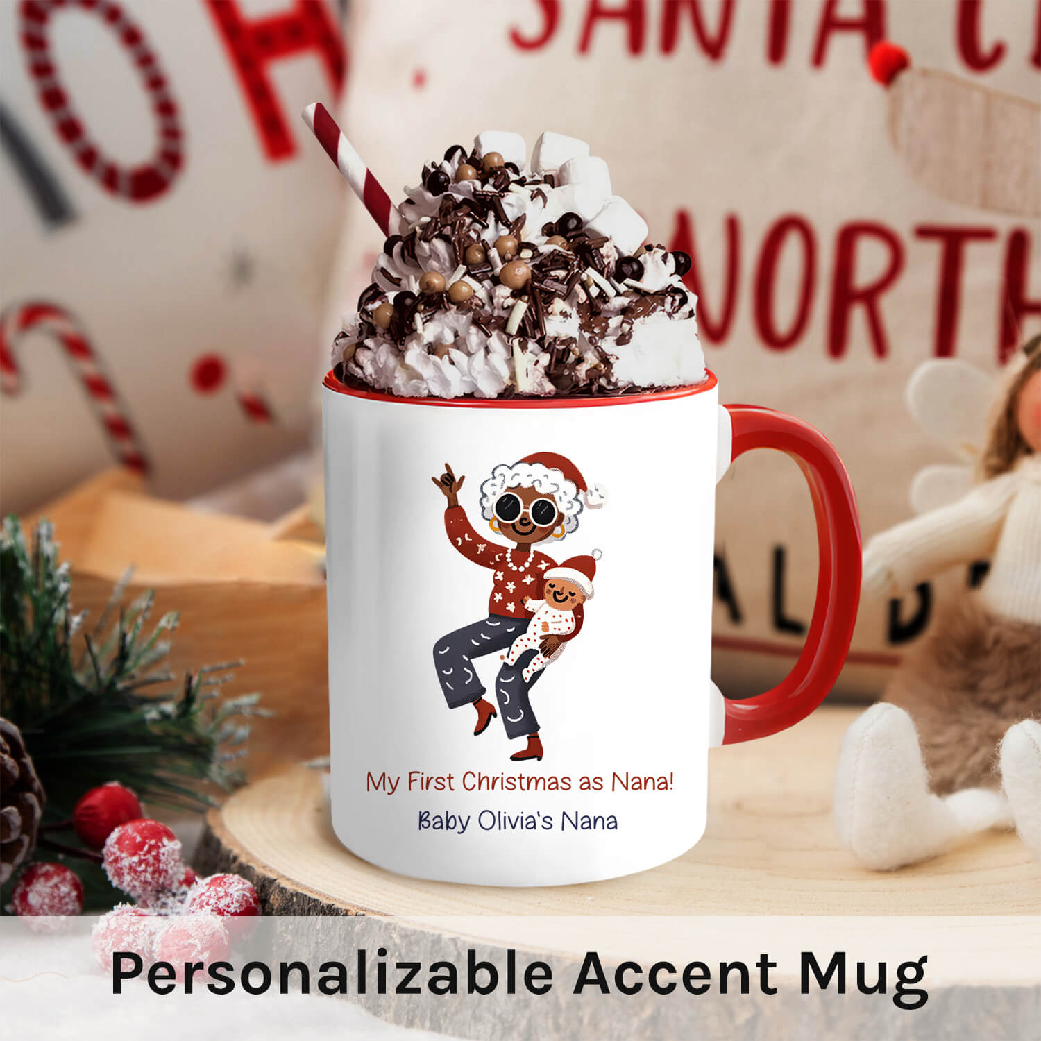 My First Christmas as Nana - Personalized First Christmas gift For Grandma - Custom Accent Mug - MyMindfulGifts