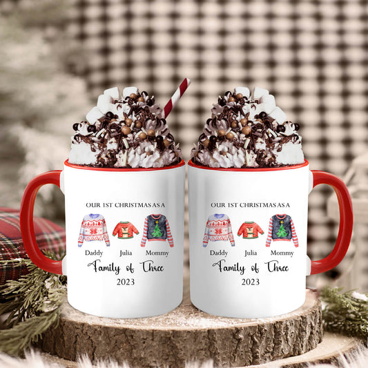 Our First Christmas As A Family Of Three - Personalized First Christmas gift For Family - Custom Mug - MyMindfulGifts