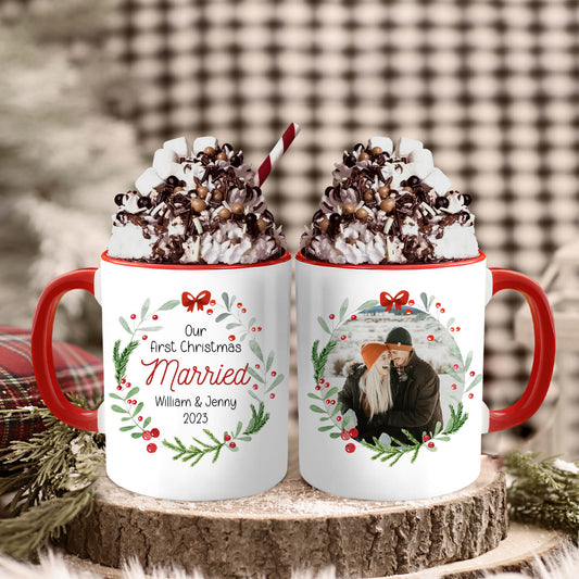 Our First Christmas Married - Personalized First Christmas gift For Husband or Wife - Custom Accent Mug - MyMindfulGifts