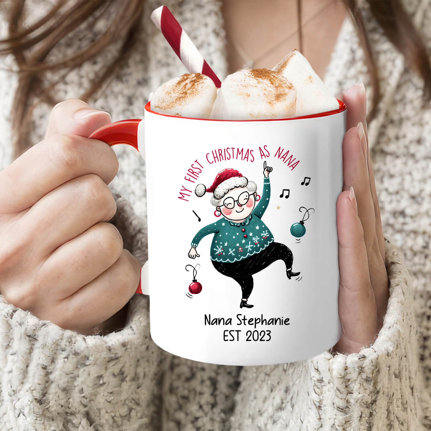 My First Christmas As Nana - Personalized First Christmas gift For Grandma - Custom Accent Mug - MyMindfulGifts