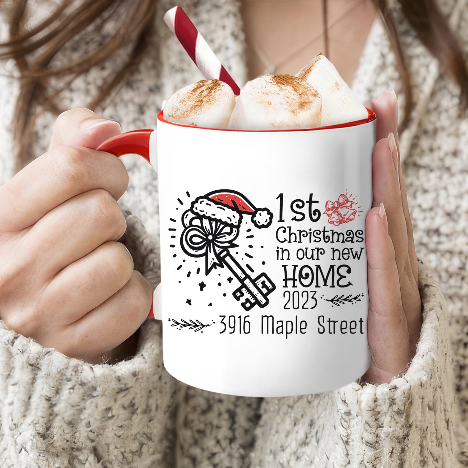 1st Christmas In Our New Home - Personalized First Christmas gift For Family - Custom Accent Mug - MyMindfulGifts