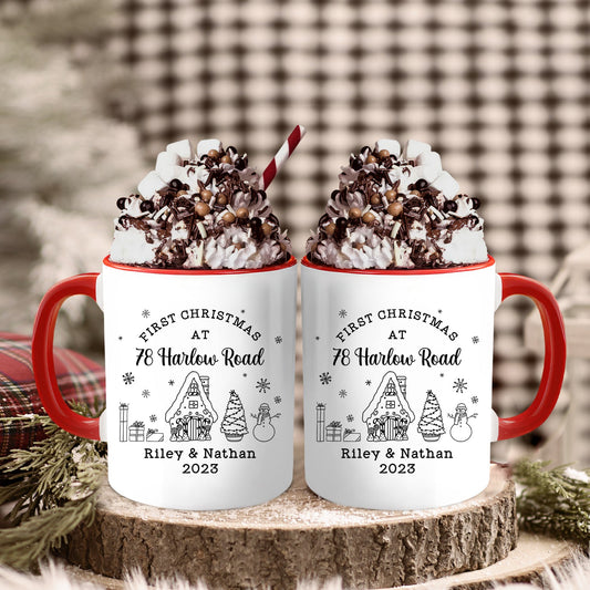 First Christmas At - Personalized First Christmas gift For Family - Custom Accent Mug - MyMindfulGifts