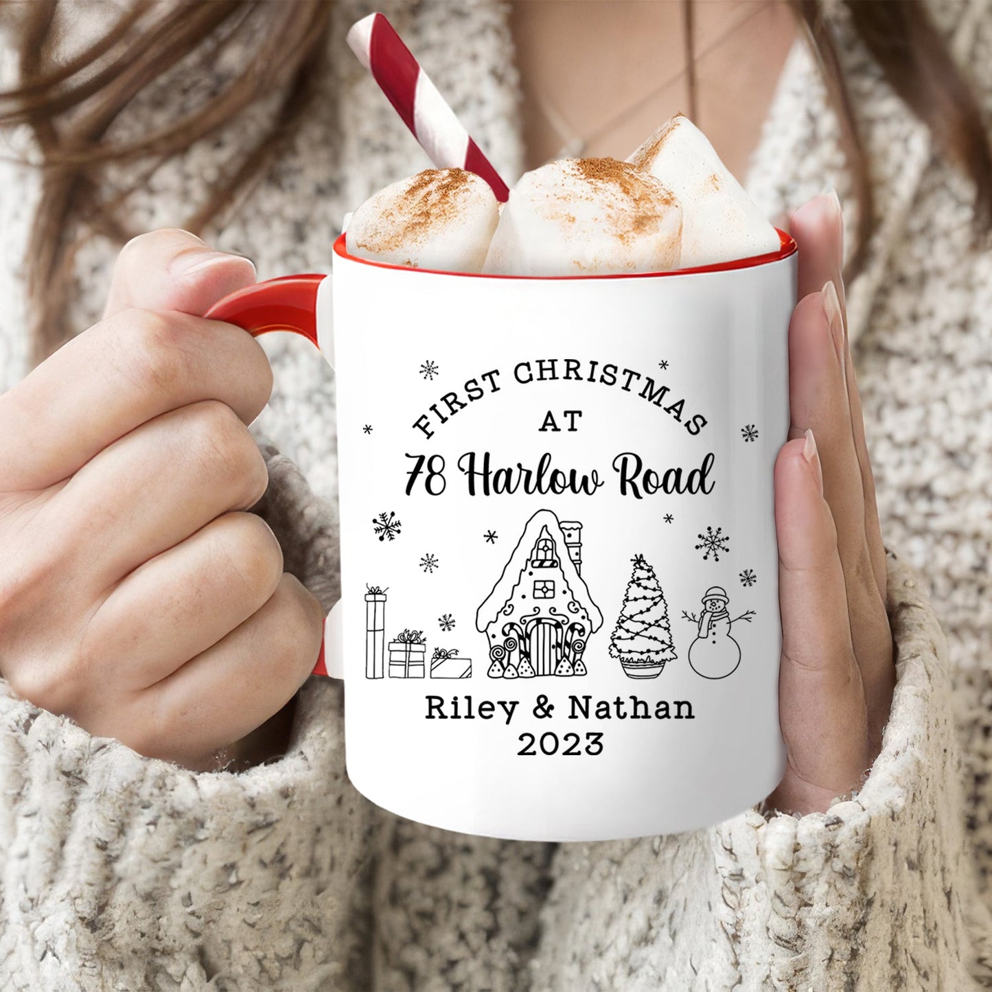 First Christmas At - Personalized First Christmas gift For Family - Custom Accent Mug - MyMindfulGifts