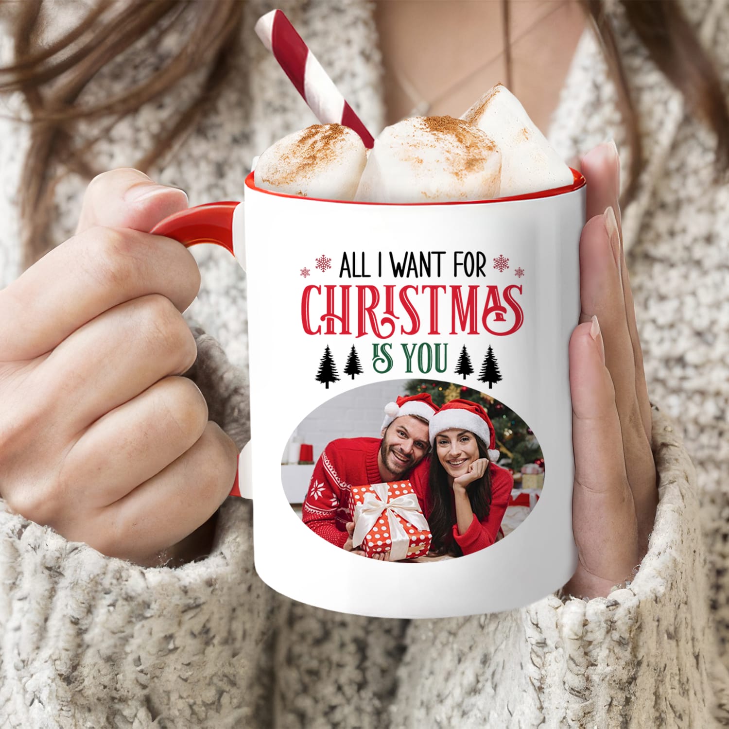 First Christmas With My Hot New Wife - Personalized First Christmas gift For Husband or Wife - Custom Accent Mug - MyMindfulGifts