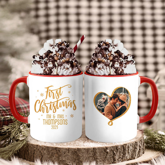 First Christmas Mr & Mrs - Personalized First Christmas gift For Husband or Wife - Custom Accent Mug - MyMindfulGifts