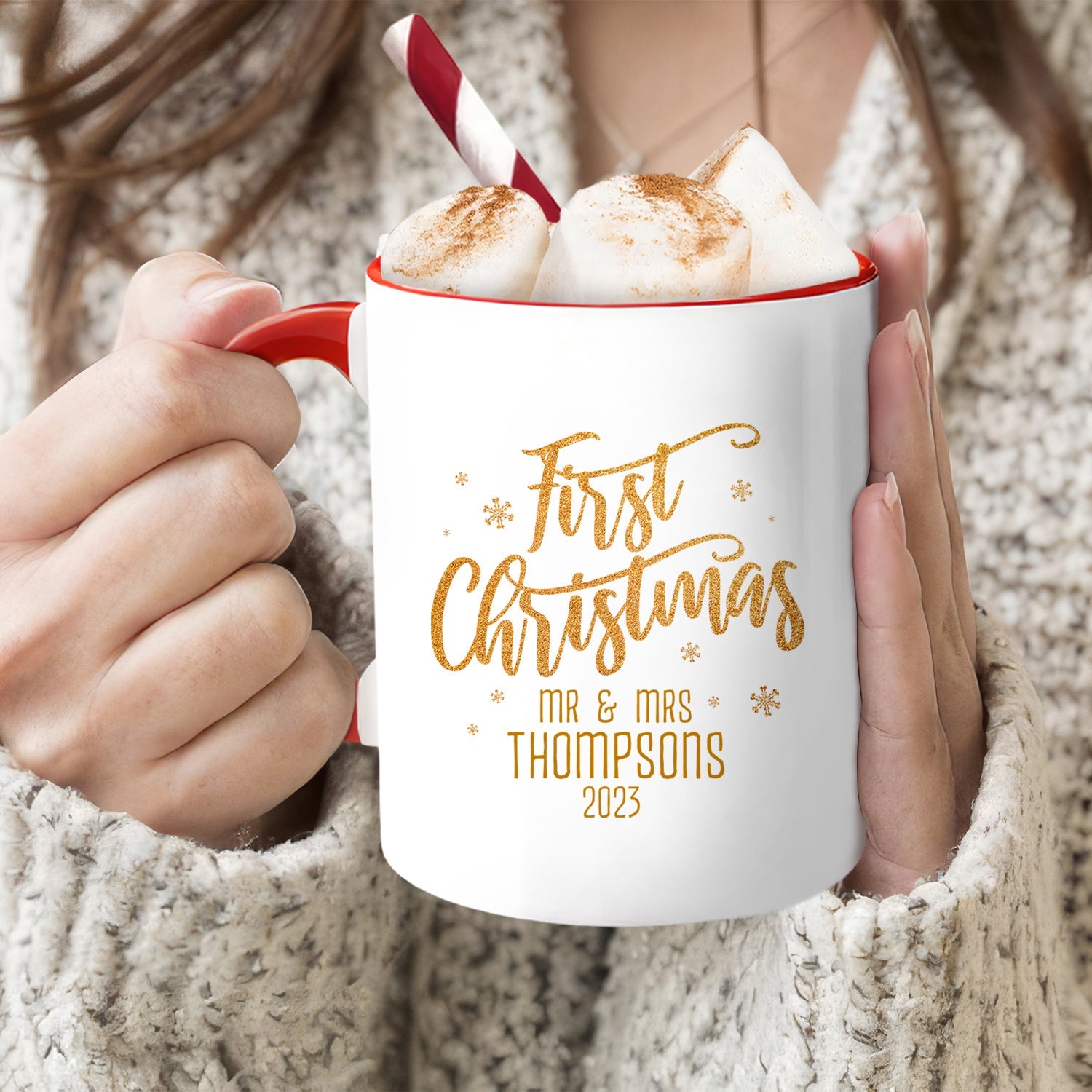 First Christmas Mr & Mrs - Personalized First Christmas gift For Husband or Wife - Custom Accent Mug - MyMindfulGifts