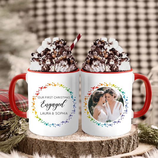 Our First Christmas Engaged - Personalized First Christmas gift For LGBT Fiance - Custom Accent Mug - MyMindfulGifts