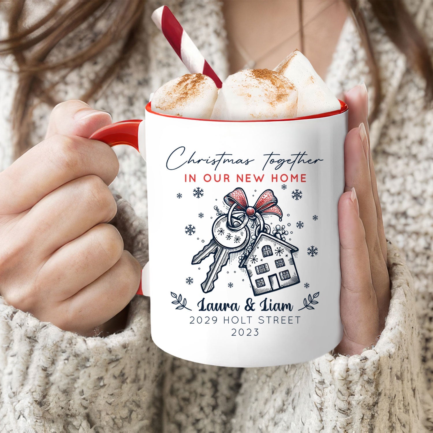 Christmas Together In Our New Home - Personalized First Christmas gift For Family - Custom Accent Mug - MyMindfulGifts