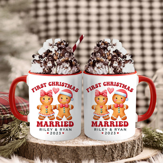 First Christmas Married - Personalized First Christmas gift For Husband or Wife - Custom Accent Mug - MyMindfulGifts