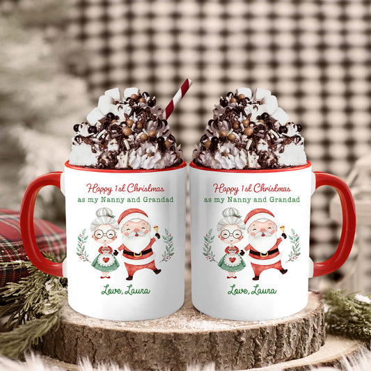 1st Christmas As Nanny and Grandad - Personalized First Christmas gift For Grandparents - Custom Accent Mug - MyMindfulGifts