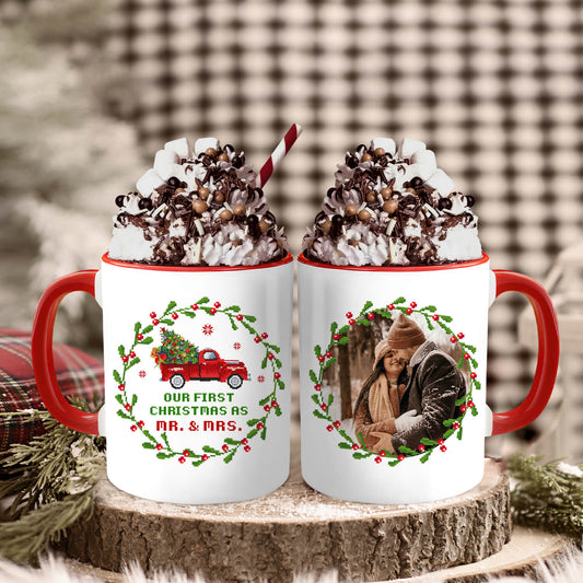 Our First Christmas Mr. & Mrs. - Personalized First Christmas gift For Husband or Wife - Custom Accent Mug - MyMindfulGifts