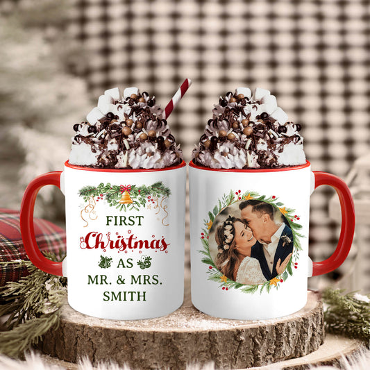 First Christmas as Mr. & Mrs. - Personalized First Christmas gift For Husband or Wife - Custom Accent Mug - MyMindfulGifts