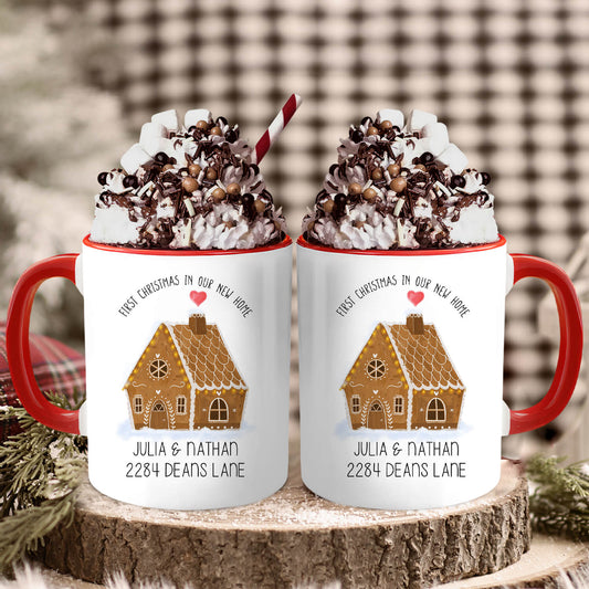 First Christmas In Our New Home - Personalized First Christmas gift For Family - Custom Accent Mug - MyMindfulGifts