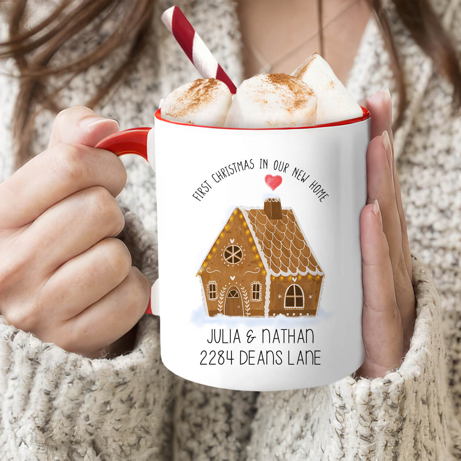 First Christmas In Our New Home - Personalized First Christmas gift For Family - Custom Accent Mug - MyMindfulGifts