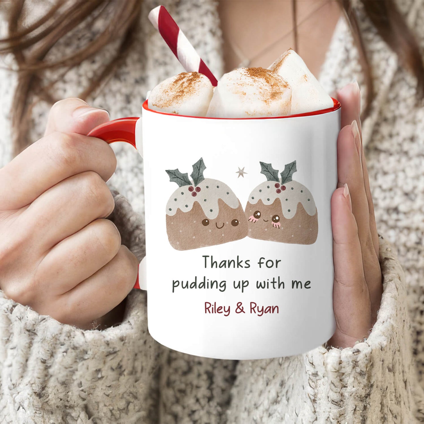 Thanks For Pudding Up With Me - Personalized Christmas gift For Boyfriend or Girlfriend - Custom Accent Mug - MyMindfulGifts