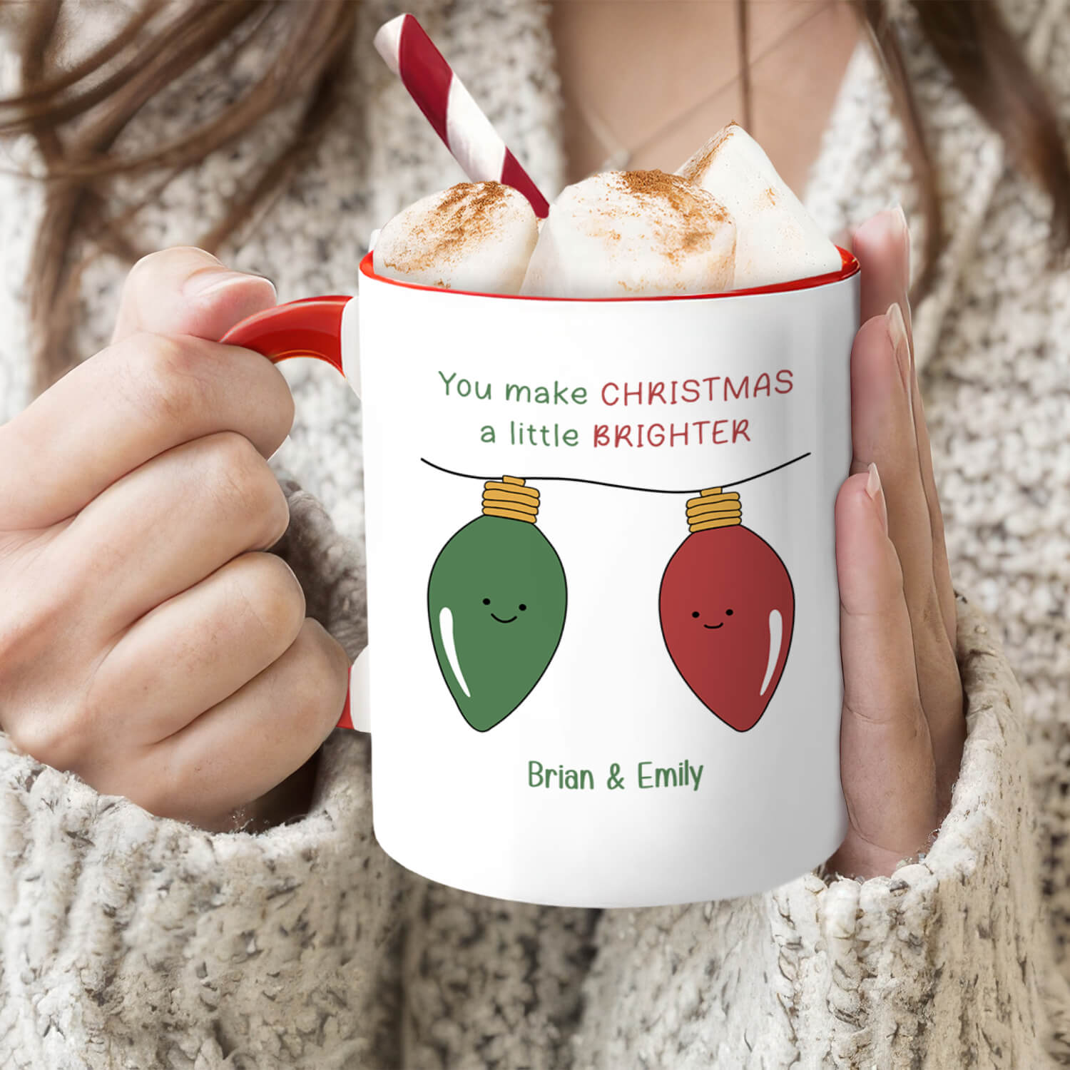 You Make Christmas A Little Brighter - Personalized Christmas gift For Boyfriend or Girlfriend - Custom Accent Mug - MyMindfulGifts