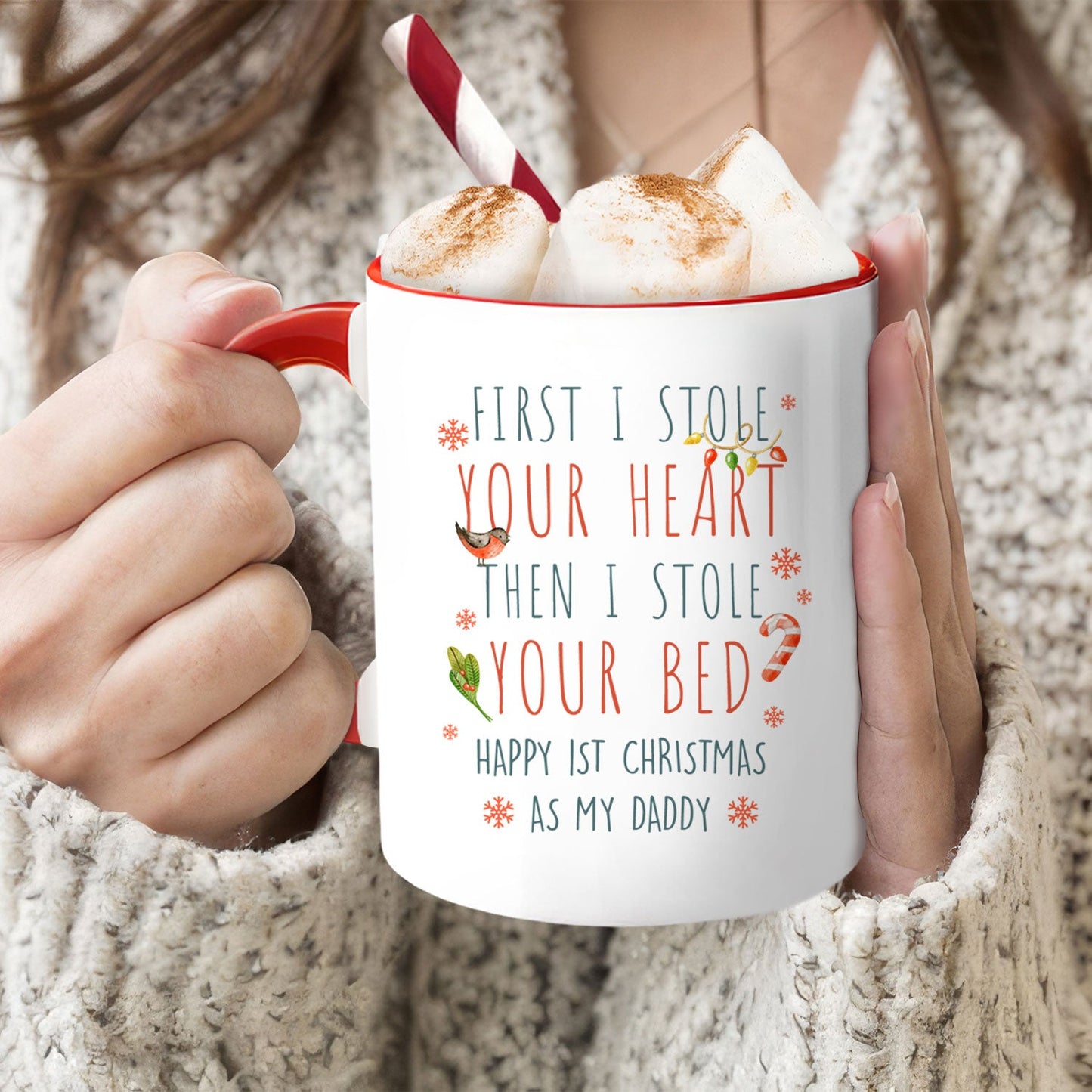 First I Stole Your Heart - Personalized First Christmas gift For New Dad - Custom Accent Mug - MyMindfulGifts