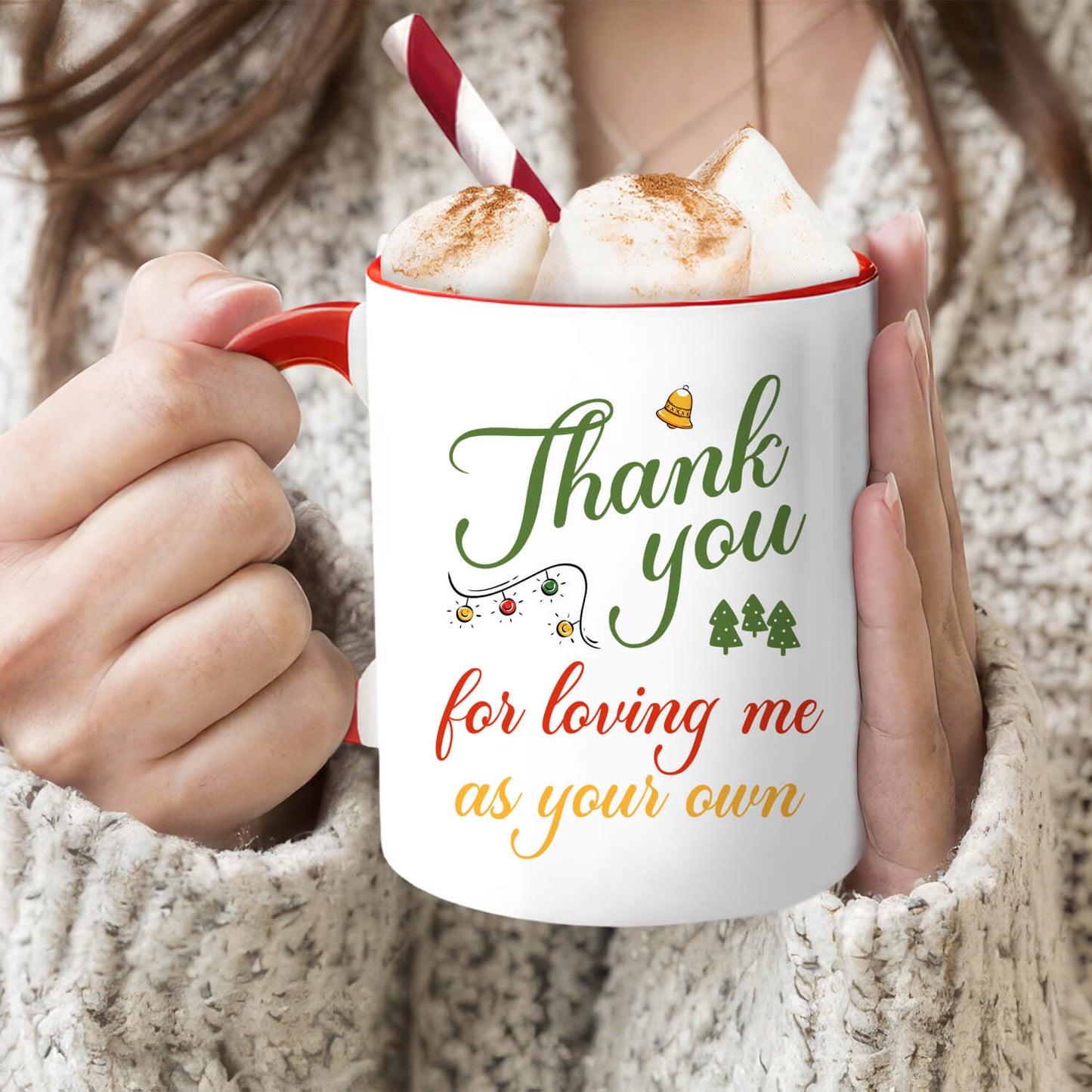 Thank You For Loving Me As Your Own - Personalized Christmas gift For Step Mom - Custom Accent Mug - MyMindfulGifts