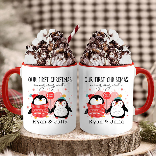 Our First Christmas Engaged - Personalized First Christmas gift For Fiance - Custom Accent Mug - MyMindfulGifts