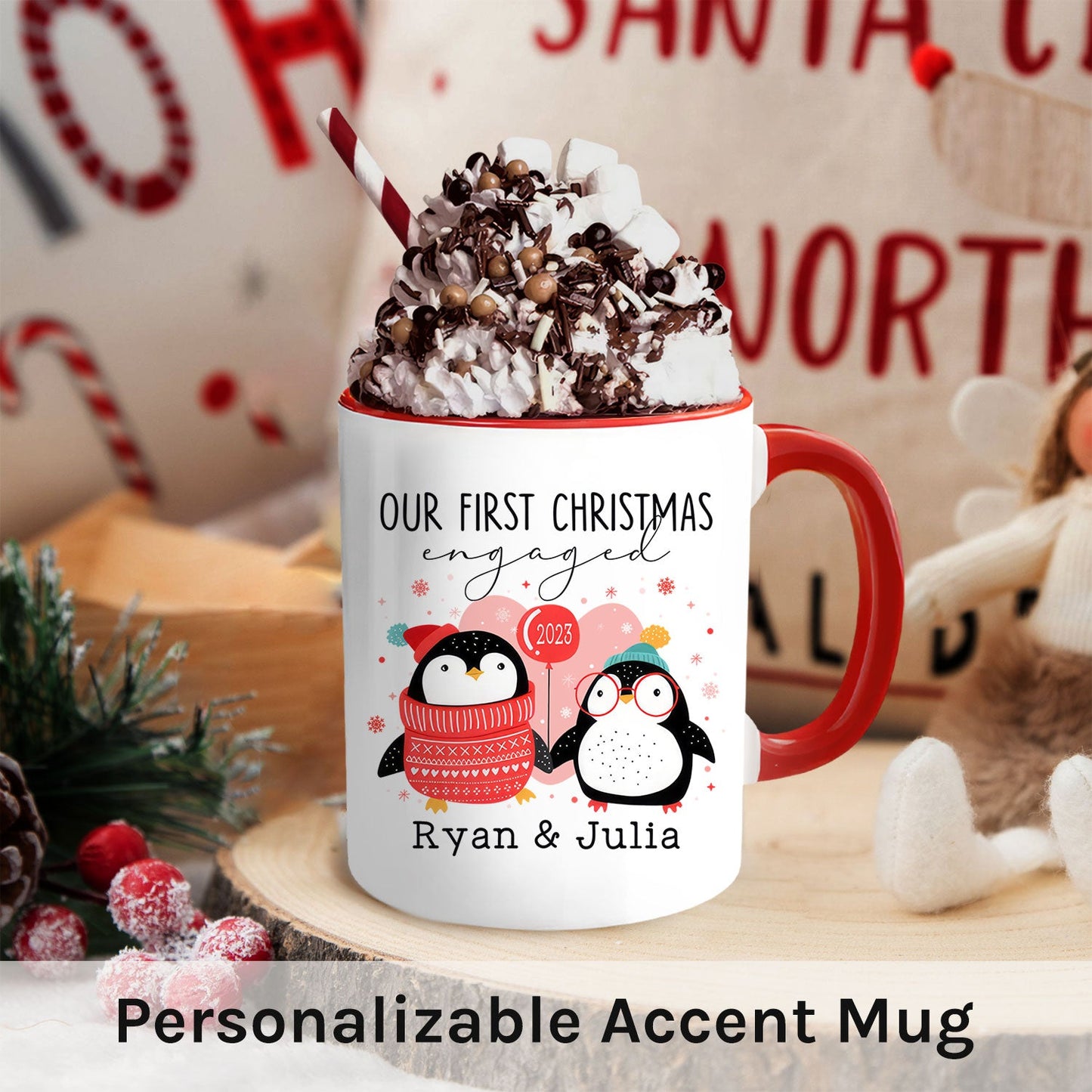 Our First Christmas Engaged - Personalized First Christmas gift For Fiance - Custom Accent Mug - MyMindfulGifts