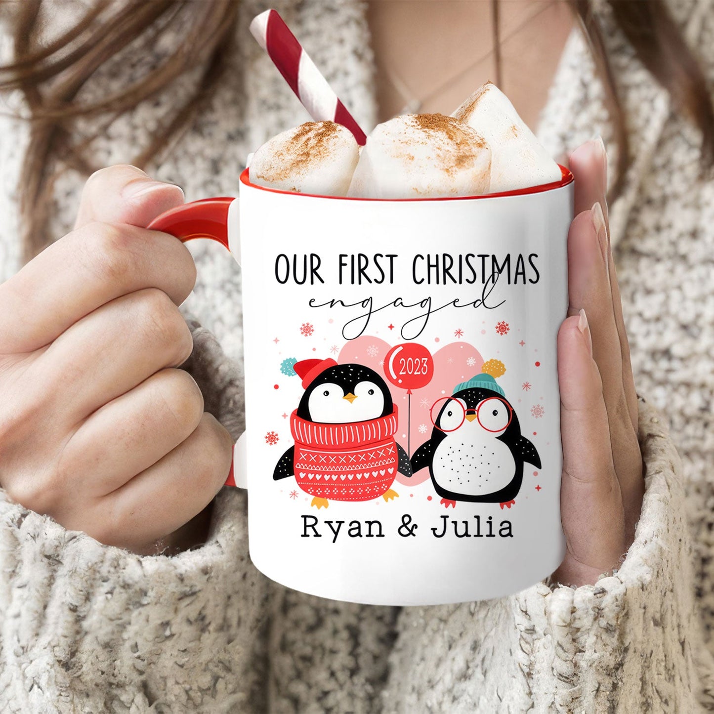 Our First Christmas Engaged - Personalized First Christmas gift For Fiance - Custom Accent Mug - MyMindfulGifts