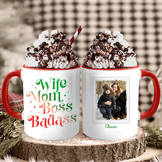 Wife Mom Badass - Personalized Christmas gift For Wife or Mom - Custom Accent Mug - MyMindfulGifts