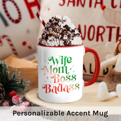 Wife Mom Badass - Personalized Christmas gift For Wife or Mom - Custom Accent Mug - MyMindfulGifts