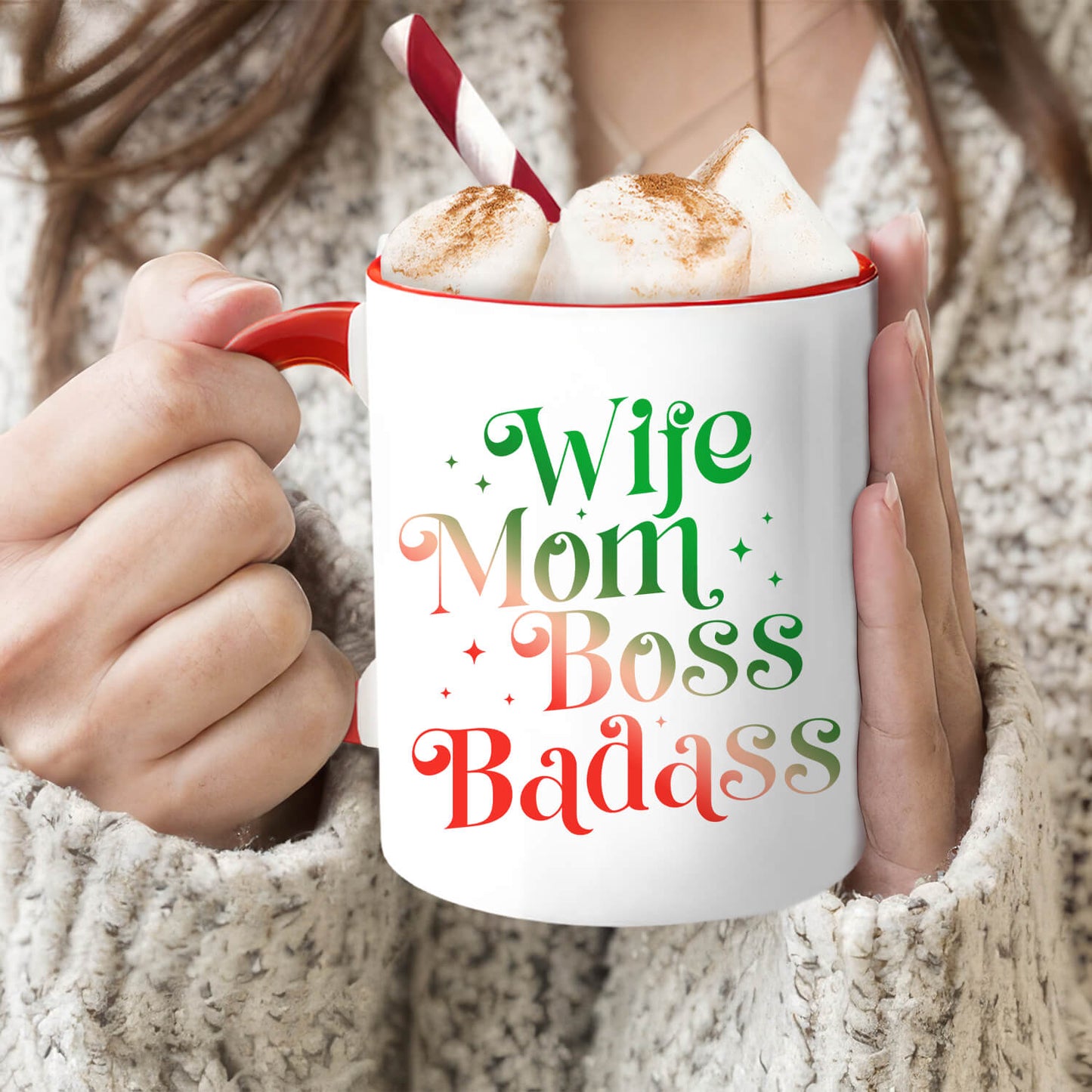 Wife Mom Badass - Personalized Christmas gift For Wife or Mom - Custom Accent Mug - MyMindfulGifts