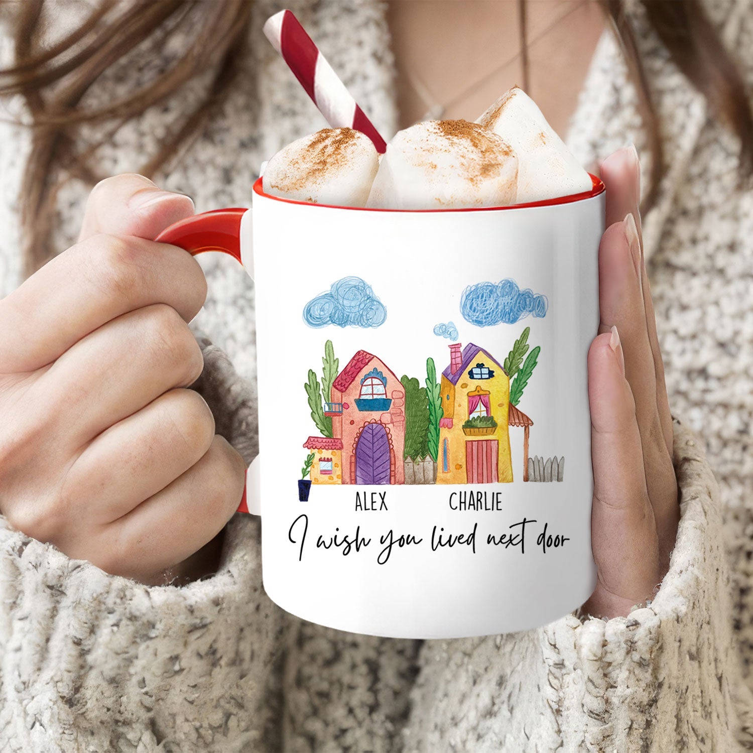 I Wish You Lived Next Door - Personalized Birthday or Christmas gift For Long Distance Couple or Friends - Custom Accent Mug - MyMindfulGifts