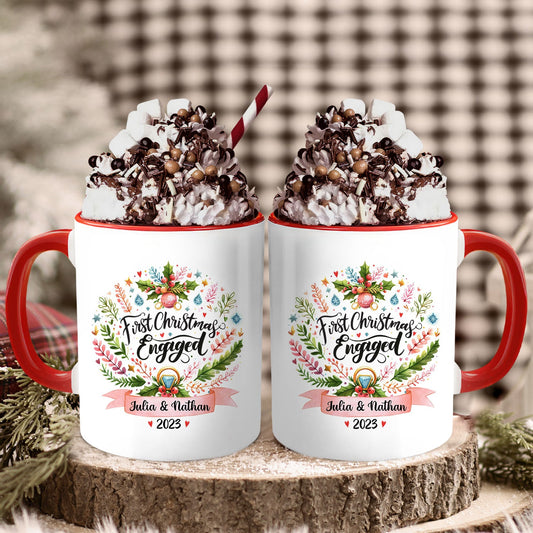 First Christmas Engaged - Personalized First Christmas gift For Fiance - Custom Accent Mug - MyMindfulGifts
