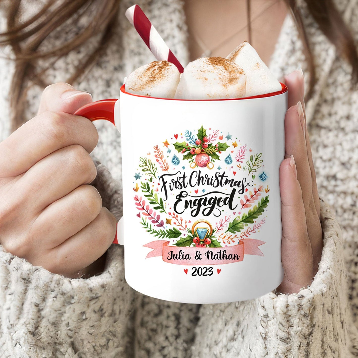 First Christmas Engaged - Personalized First Christmas gift For Fiance - Custom Accent Mug - MyMindfulGifts