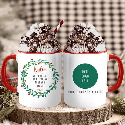 Never Forget The Difference That You Make - Personalized Christmas gift For Coworker or Employee - Custom Accent Mug - MyMindfulGifts