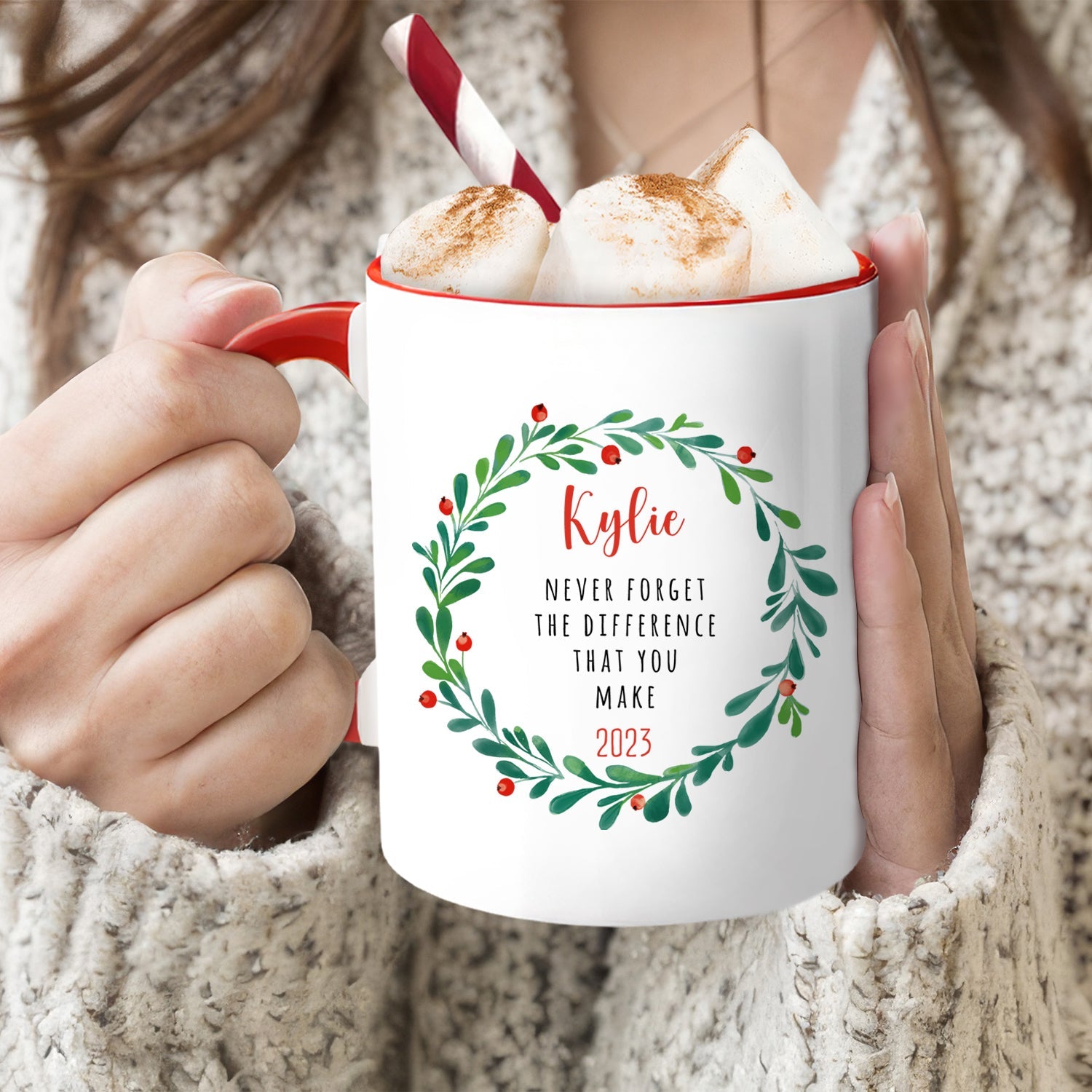 Never Forget The Difference That You Make - Personalized Christmas gift For Coworker or Employee - Custom Accent Mug - MyMindfulGifts