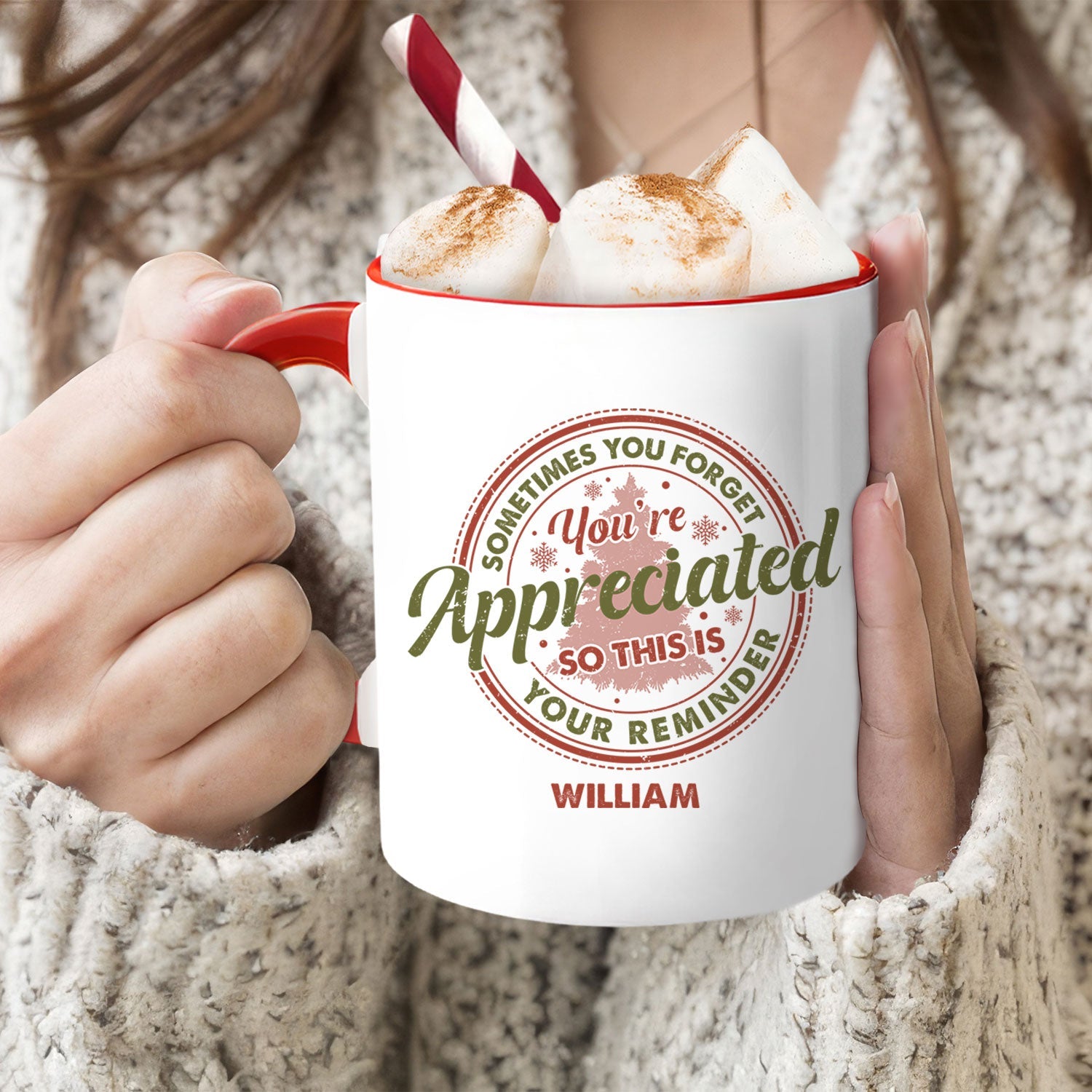 You Are Appreciated - Personalized Christmas gift For Coworker or Employee - Custom Accent Mug - MyMindfulGifts