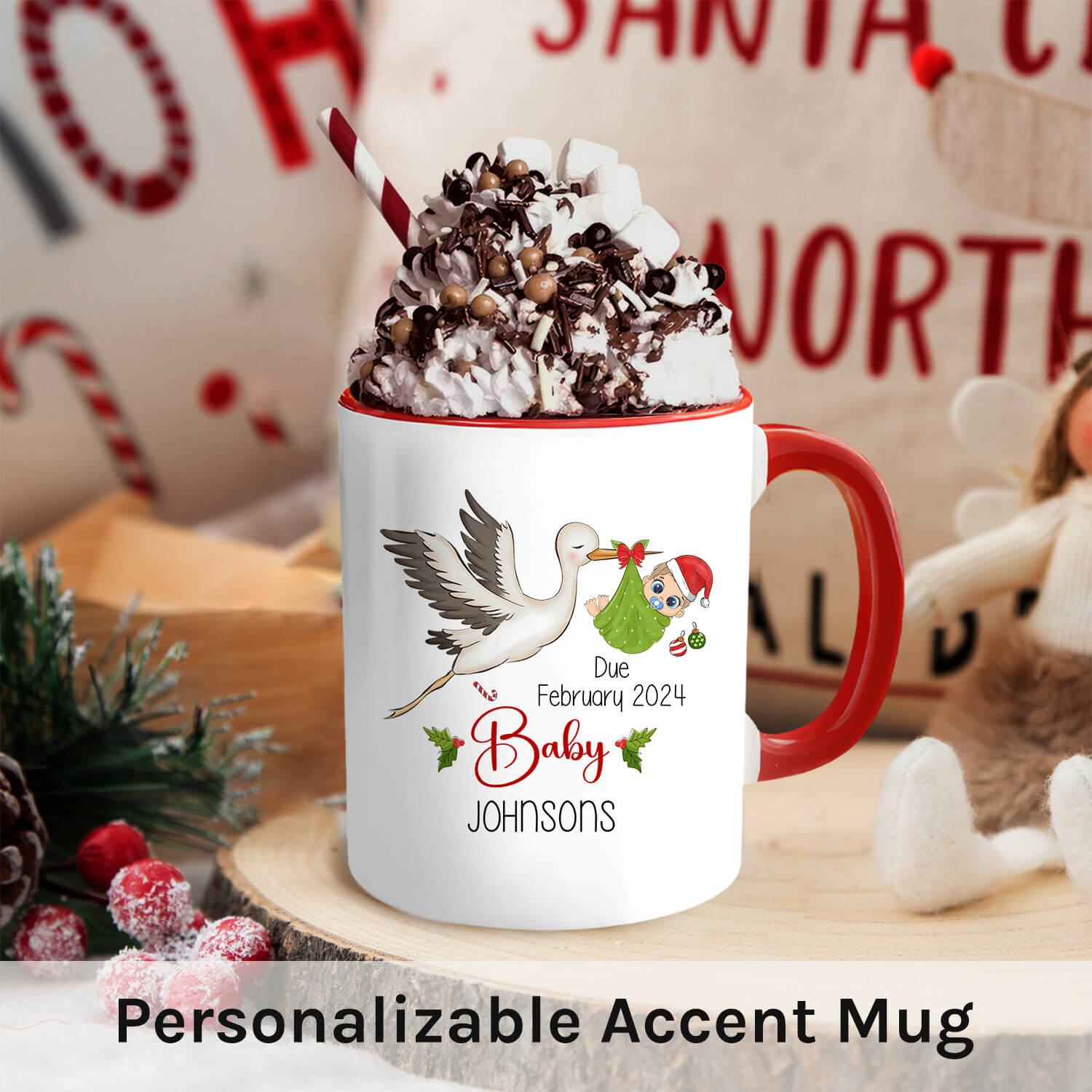 Pregnancy Announcement - Personalized Christmas Pregnancy Announcment gift For Family - Custom Accent Mug - MyMindfulGifts