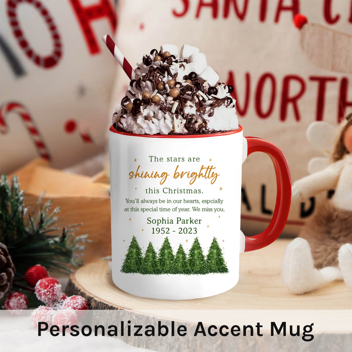 You'll Always Be In Our Hearts - Personalized Christmas Memorial gift For Family - Custom Accent Mug - MyMindfulGifts