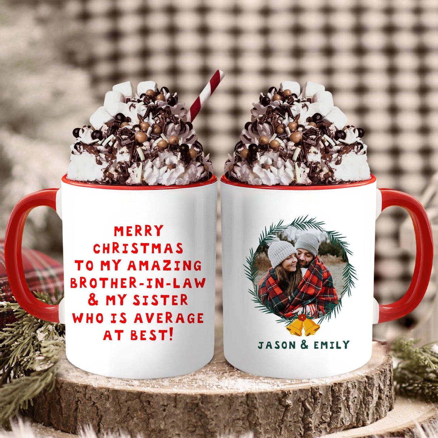 Merry Christmas - Personalized Christmas gift For Siblings and Inlaws - Custom Accent Mug - MyMindfulGifts